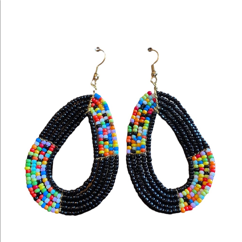 Boho Beaded Colorful Oval Pierced Earrings